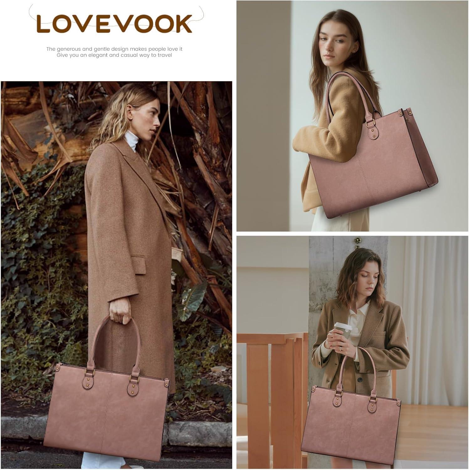 imageLOVEVOOK Laptop Bag for Women 156 inch Laptop Tote Bag Vintage Work Bags for Women Computer Bag Office Briefcase HandbagPink