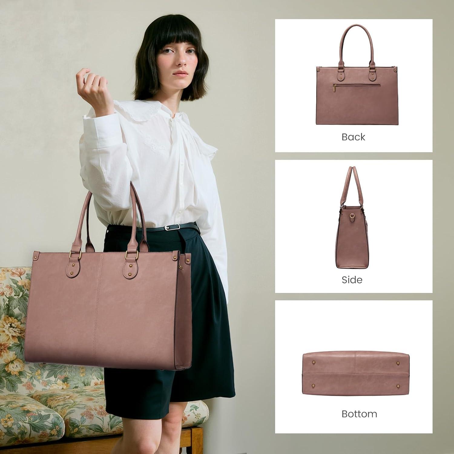 imageLOVEVOOK Laptop Bag for Women 156 inch Laptop Tote Bag Vintage Work Bags for Women Computer Bag Office Briefcase HandbagPink