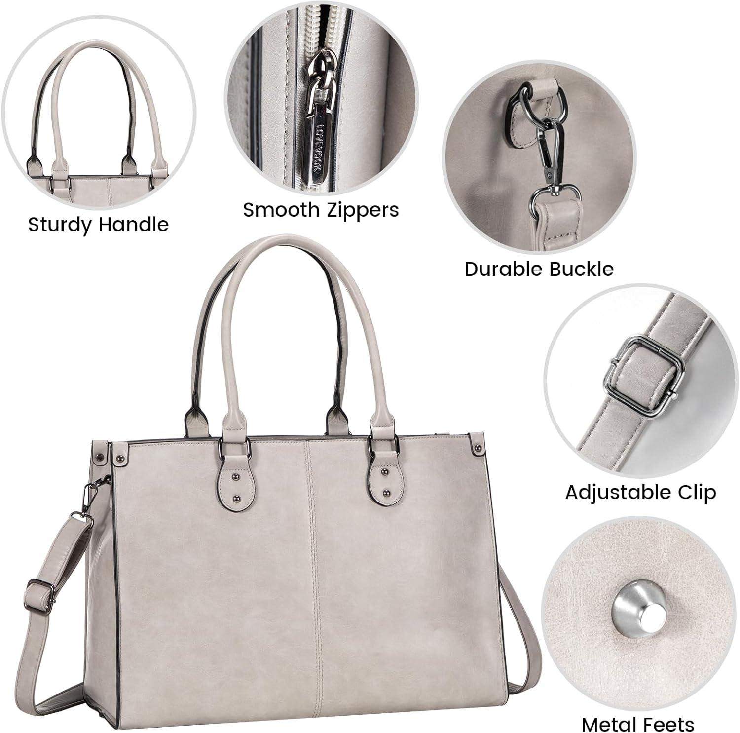 imageLOVEVOOK Laptop Bag for Women 156 inch Laptop Tote Bag Vintage Work Bags for Women Computer Bag Office Briefcase HandbagSmoke Gray