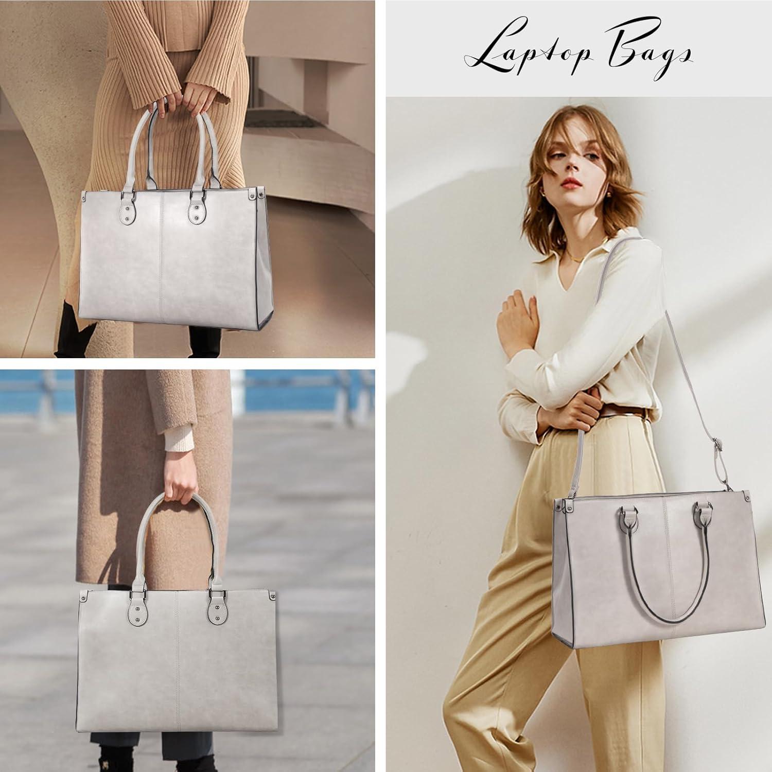 imageLOVEVOOK Laptop Bag for Women 156 inch Laptop Tote Bag Vintage Work Bags for Women Computer Bag Office Briefcase HandbagSmoke Gray