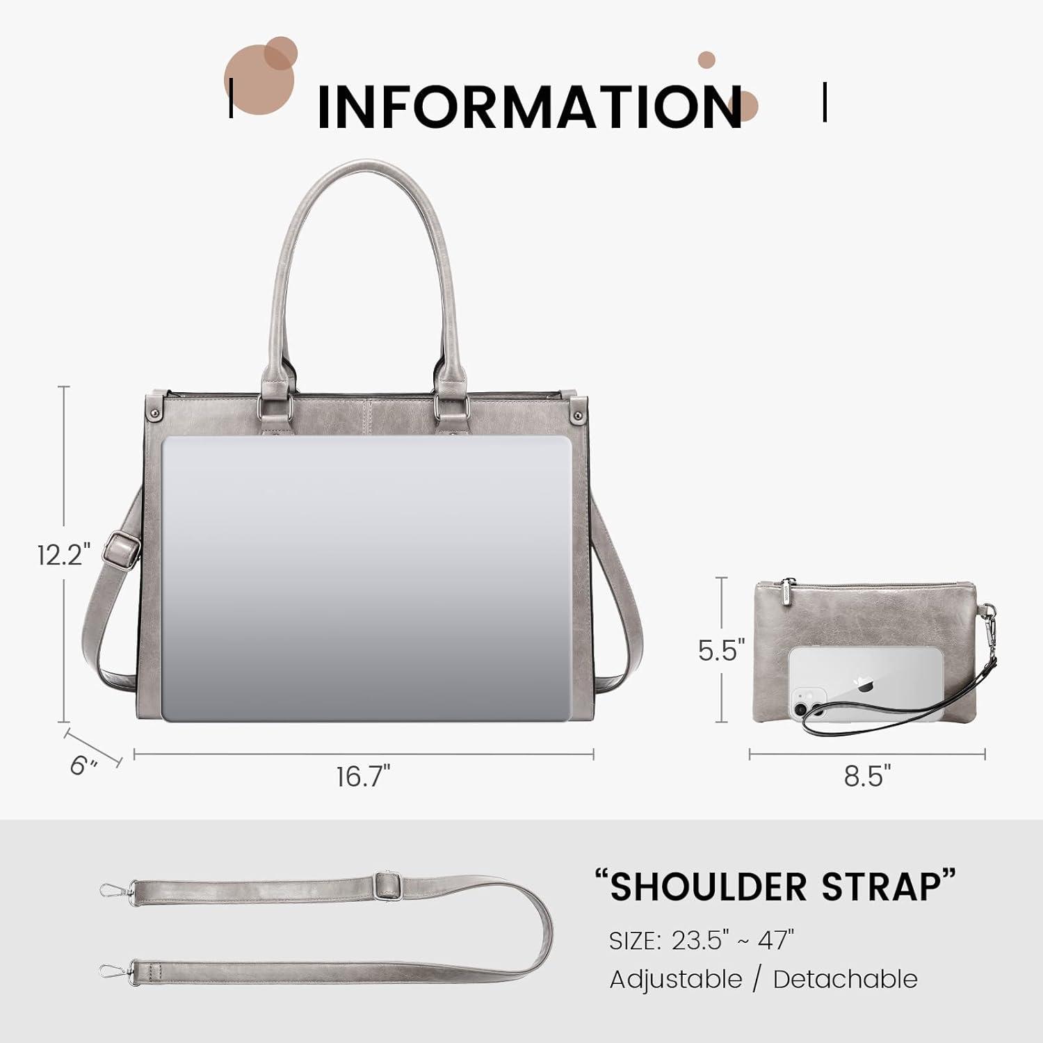 imageLOVEVOOK Laptop Bag for Women 156 inch Laptop Tote Bag Vintage Work Bags for Women Computer Bag Office Briefcase HandbagSmoke Gray