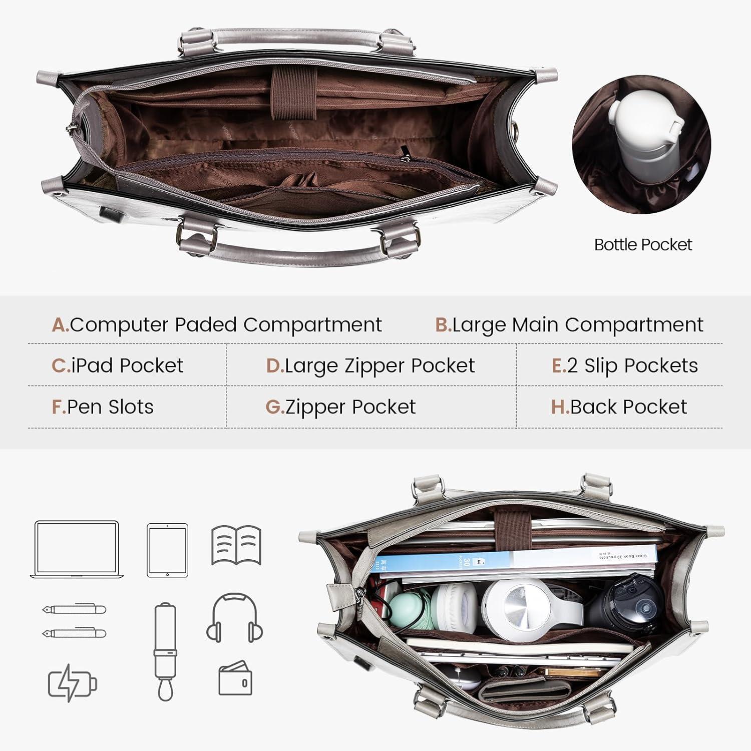 imageLOVEVOOK Laptop Bag for Women 156 inch Laptop Tote Bag Vintage Work Bags for Women Computer Bag Office Briefcase HandbagSmoke Gray