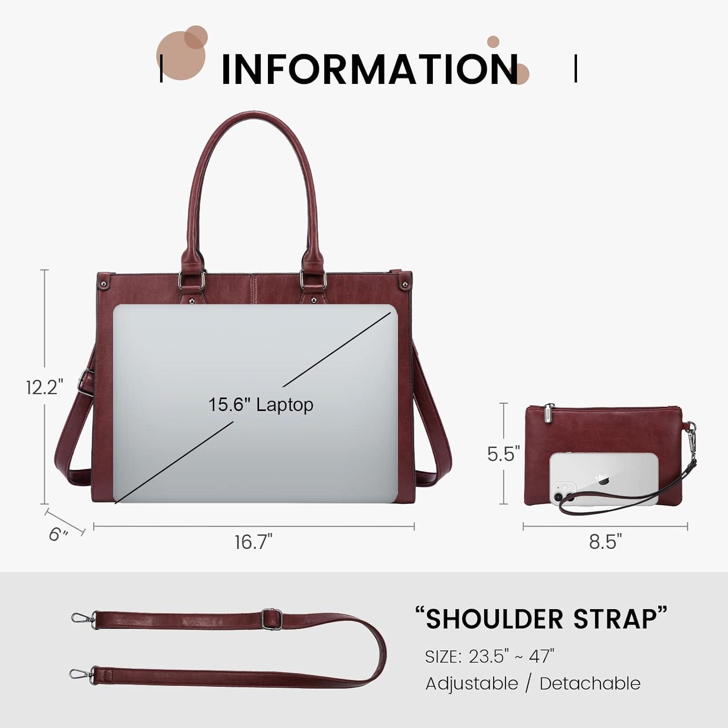 imageLOVEVOOK Laptop Bag for Women 156 inch Laptop Tote Bag Vintage Work Bags for Women Computer Bag Office Briefcase HandbagWine Red