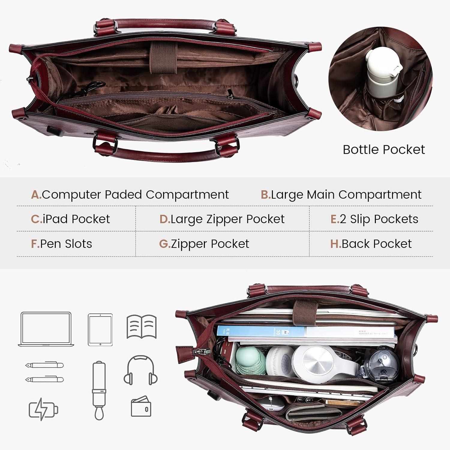 imageLOVEVOOK Laptop Bag for Women 156 inch Laptop Tote Bag Vintage Work Bags for Women Computer Bag Office Briefcase HandbagWine Red