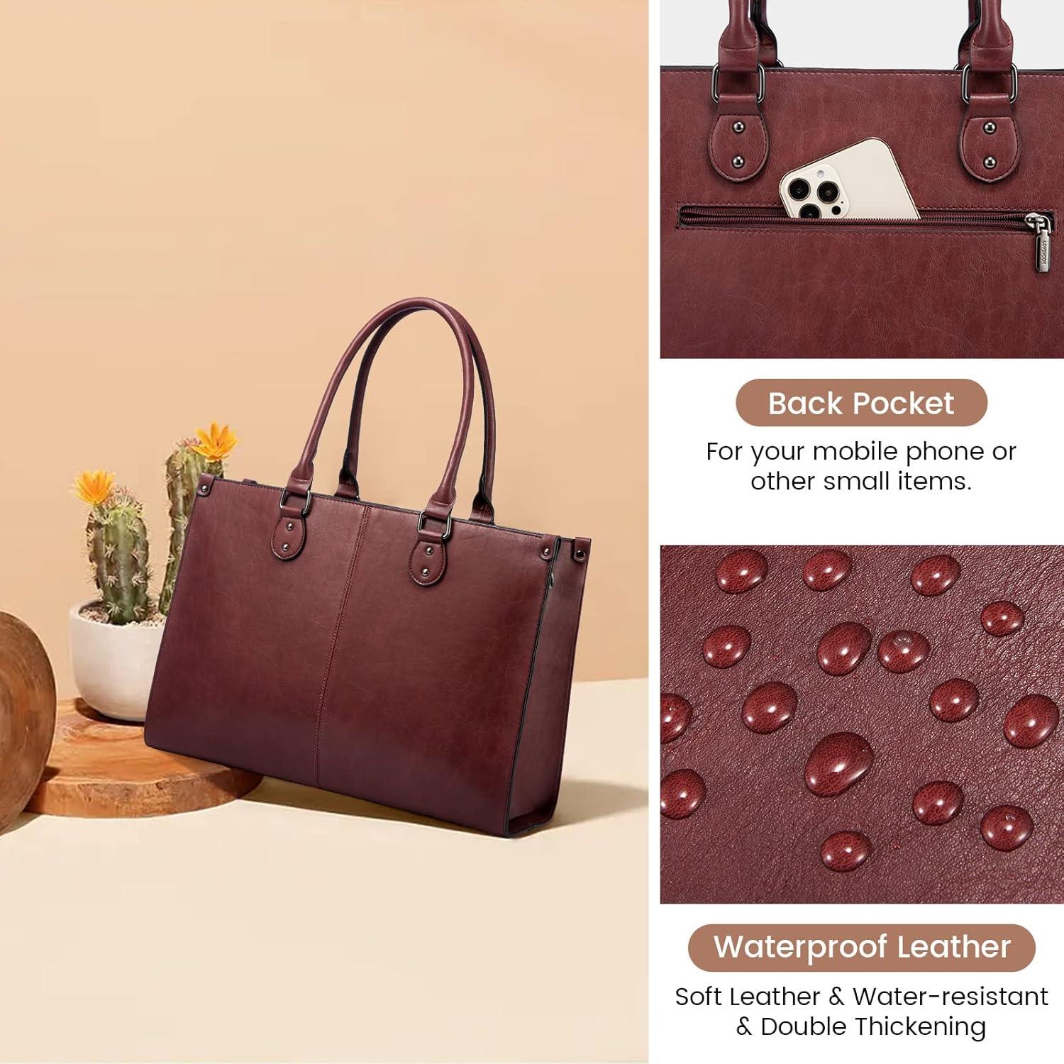 imageLOVEVOOK Laptop Bag for Women 156 inch Laptop Tote Bag Vintage Work Bags for Women Computer Bag Office Briefcase HandbagWine Red