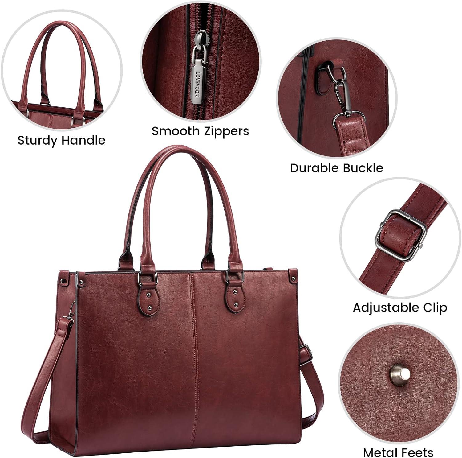 imageLOVEVOOK Laptop Bag for Women 156 inch Laptop Tote Bag Vintage Work Bags for Women Computer Bag Office Briefcase HandbagWine Red