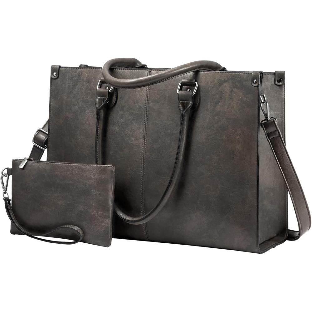 imageLOVEVOOK Laptop Bag for Women 156 inch Laptop Tote Bag Vintage Work Bags for Women Computer Bag Office Briefcase HandbagBlack Coffee