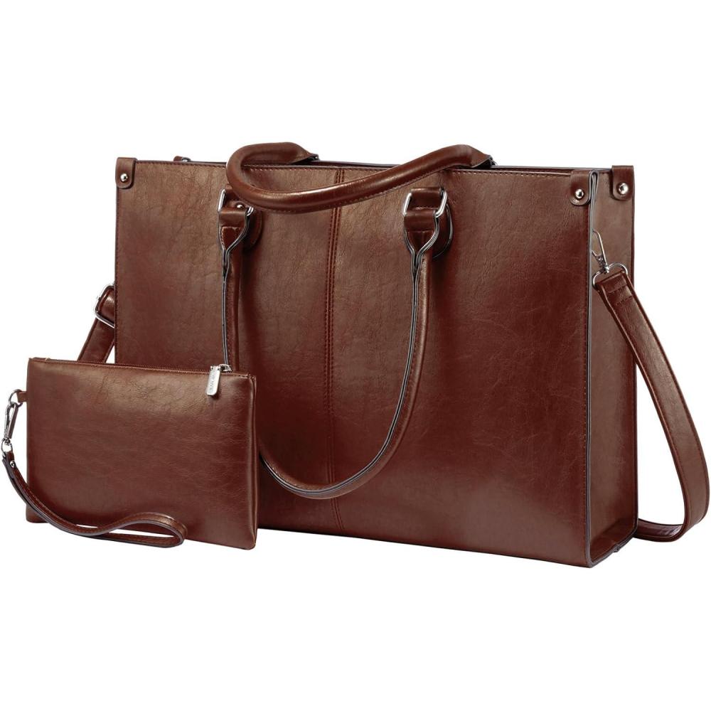 imageLOVEVOOK Laptop Bag for Women 156 inch Laptop Tote Bag Vintage Work Bags for Women Computer Bag Office Briefcase HandbagChestnut Brown
