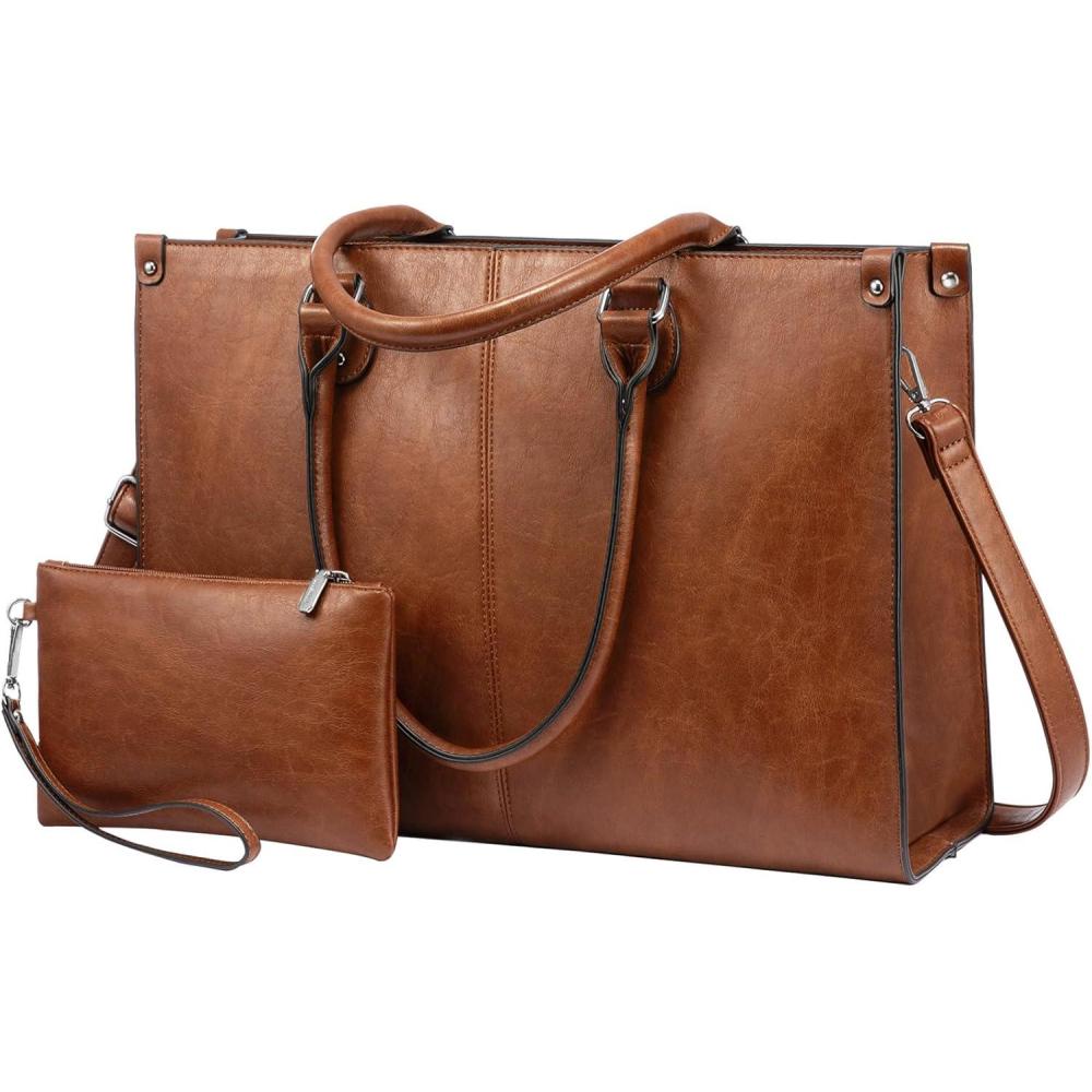 imageLOVEVOOK Laptop Bag for Women 156 inch Laptop Tote Bag Vintage Work Bags for Women Computer Bag Office Briefcase HandbagDark Brown