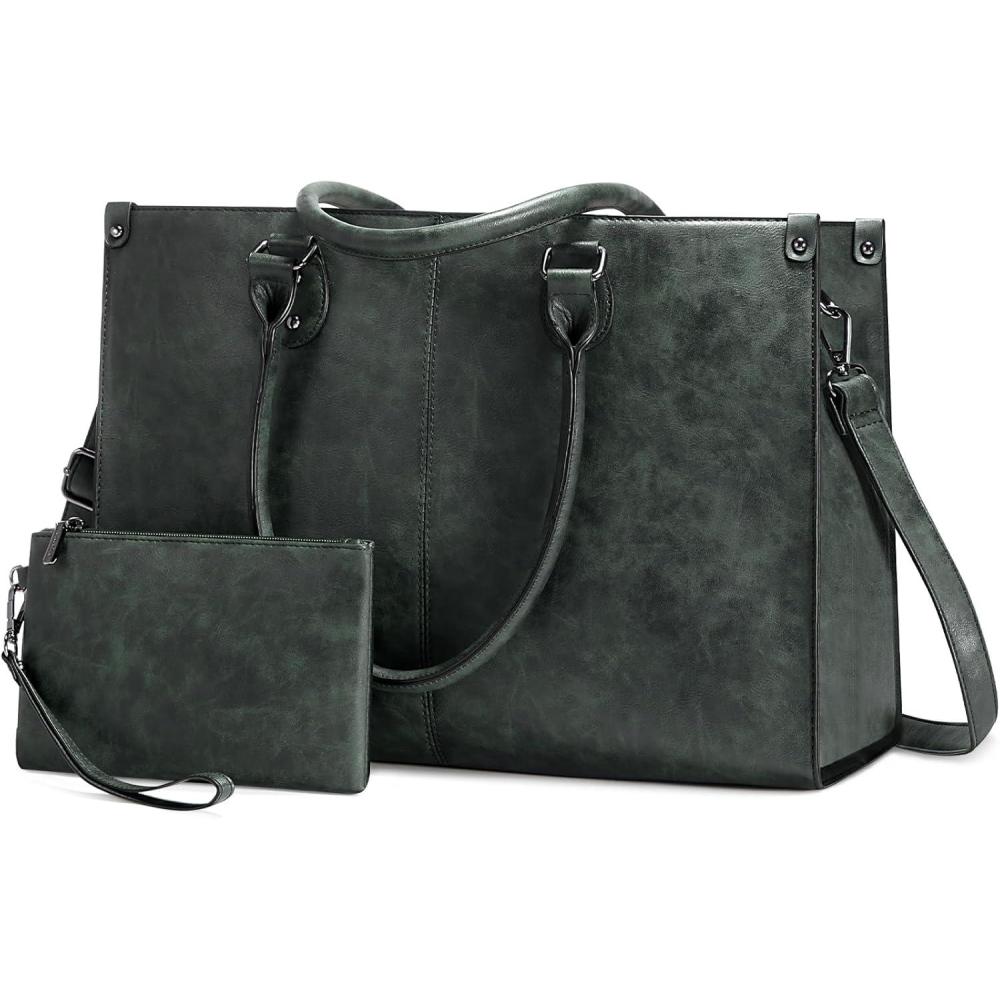 imageLOVEVOOK Laptop Bag for Women 156 inch Laptop Tote Bag Vintage Work Bags for Women Computer Bag Office Briefcase HandbagDark Green
