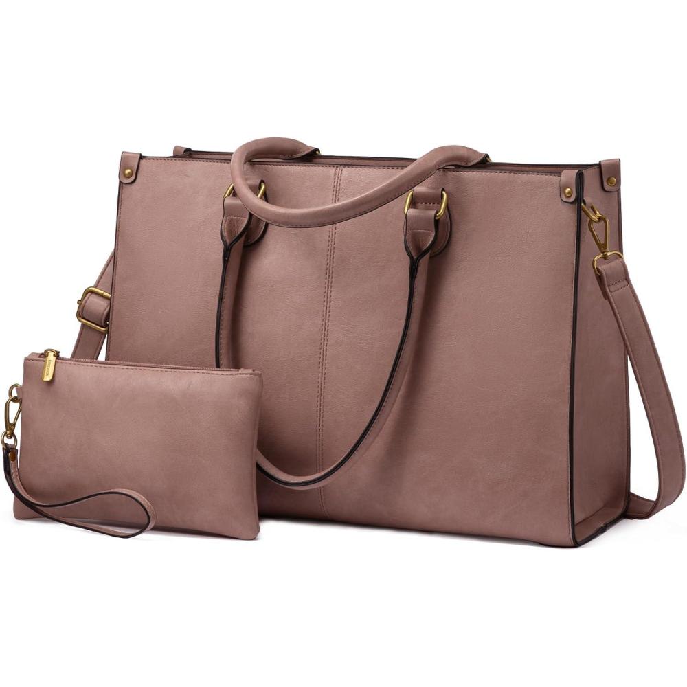 imageLOVEVOOK Laptop Bag for Women 156 inch Laptop Tote Bag Vintage Work Bags for Women Computer Bag Office Briefcase HandbagPink