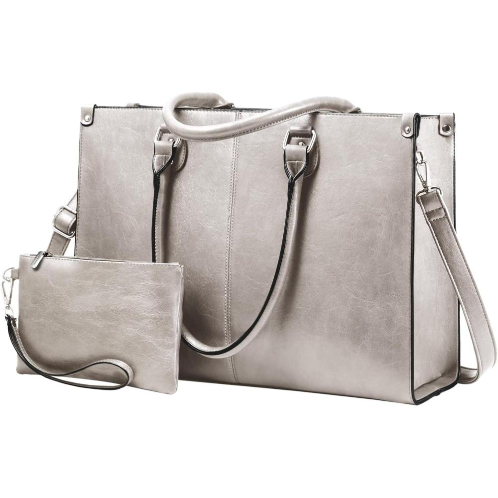 imageLOVEVOOK Laptop Bag for Women 156 inch Laptop Tote Bag Vintage Work Bags for Women Computer Bag Office Briefcase HandbagSmoke Gray