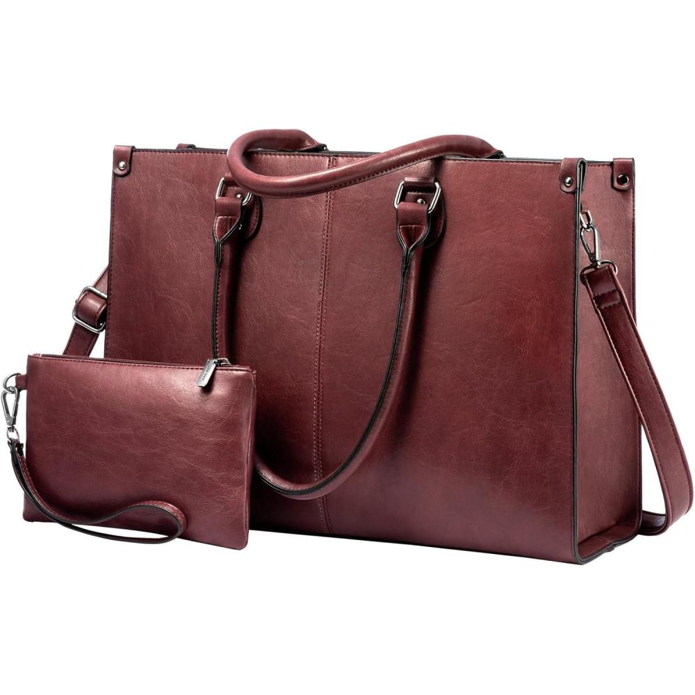 imageLOVEVOOK Laptop Bag for Women 156 inch Laptop Tote Bag Vintage Work Bags for Women Computer Bag Office Briefcase HandbagWine Red