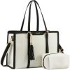 imageLOVEVOOK 156inch Canvas Laptop Tote with Clutch for Women  Lightweight Large Capacity for Work Travel SchoolBeige  Black