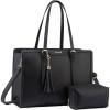 imageLOVEVOOK 156inch Canvas Laptop Tote with Clutch for Women  Lightweight Large Capacity for Work Travel SchoolBlack  Leather