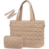 imageLOVEVOOK Tote Bag for Women Large Puffer Tote Bag with Zipper Quilted Light Work BagCoffee Brown