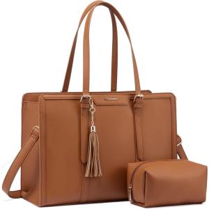 imageLOVEVOOK 156inch Canvas Laptop Tote with Clutch for Women  Lightweight Large Capacity for Work Travel SchoolBrown  Leather