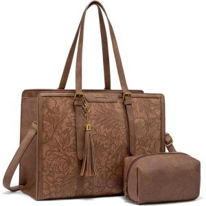 imageLOVEVOOK 156inch Canvas Laptop Tote with Clutch for Women  Lightweight Large Capacity for Work Travel SchoolLight Maroon Embossed