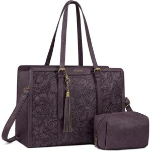 imageLOVEVOOK 156inch Canvas Laptop Tote with Clutch for Women  Lightweight Large Capacity for Work Travel SchoolLight Purple