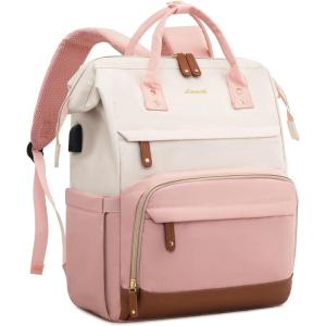 imageLOVEVOOK Laptop Backpack for Women 156 Inch Work Business Backpacks Purse With Large Capacity Waterproof Nurse Bag College Bookbag for School Waterproof Casual Daypack for TravelWhitepink