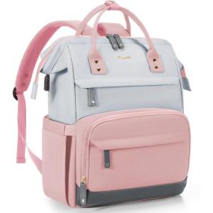 imageLOVEVOOK Laptop Backpack for Women 156 Inch Work Business Backpacks Purse With Large Capacity Waterproof Nurse Bag College Bookbag for School Waterproof Casual Daypack for TravelPinkgrey