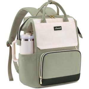 imageLOVEVOOK Laptop Backpack for Women with Giant Tumbler Holder Pocket 156 inch Travel Work Backpack Purse for Nurse Teacher Waterproof School Bag College Bookbag Cute Casual Daypack for GirlsBean Green Beige