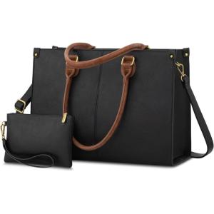 imageLOVEVOOK Laptop Bag for Women 156 inch Laptop Tote Bag Vintage Work Bags for Women Computer Bag Office Briefcase HandbagBlack  Brown
