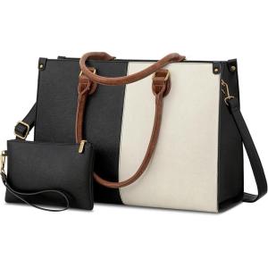 imageLOVEVOOK Laptop Bag for Women 156 inch Laptop Tote Bag Vintage Work Bags for Women Computer Bag Office Briefcase HandbagBlack  White  Brown