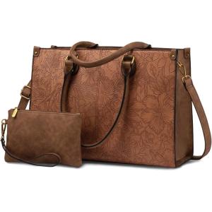 imageLOVEVOOK Laptop Bag for Women 156 inch Laptop Tote Bag Vintage Work Bags for Women Computer Bag Office Briefcase HandbagBrown Embossed