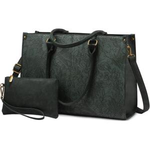 imageLOVEVOOK Laptop Bag for Women 156 inch Laptop Tote Bag Vintage Work Bags for Women Computer Bag Office Briefcase HandbagGreen Embossed