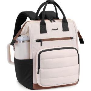 imageLOVEVOOK Puffer Laptop Backpack for Women 156 Inch Work Backpack purse for Nurse Teacher College Back to School Bookbag for Teen Girls Personal Item Travel Bag Computer Daypack for Daily CommuteBlackwhitebrown2