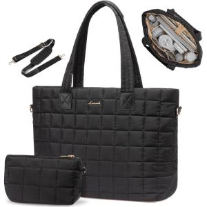 imageLOVEVOOK Tote Bag for Women Large Puffer Tote Bag with Zipper Quilted Light Work BagBlack