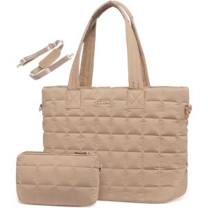 imageLOVEVOOK Tote Bag for Women Large Puffer Tote Bag with Zipper Quilted Light Work BagCoffee Brown