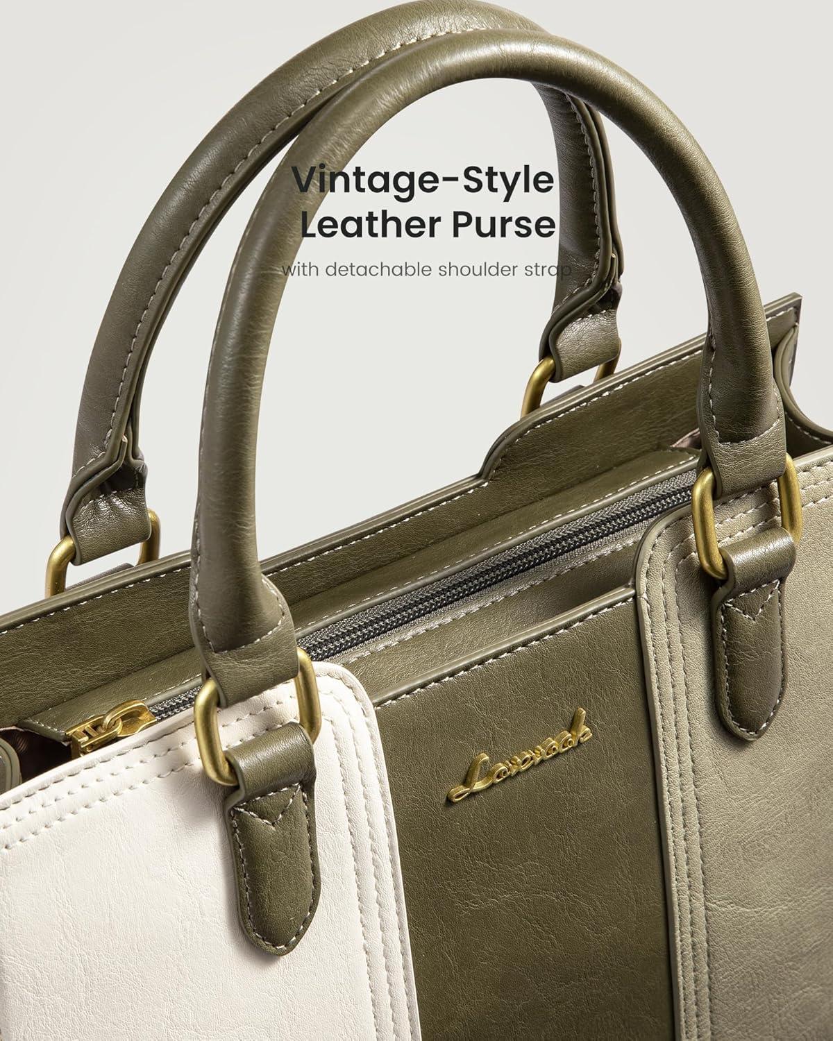 imageLOVEVOOK Purse for Women Vintage Leather Shoulder Handbag Small Ladies Satchel Tote Purse Top Handle Crossbody Bag for WorkOlive Greenlight Greenbeige