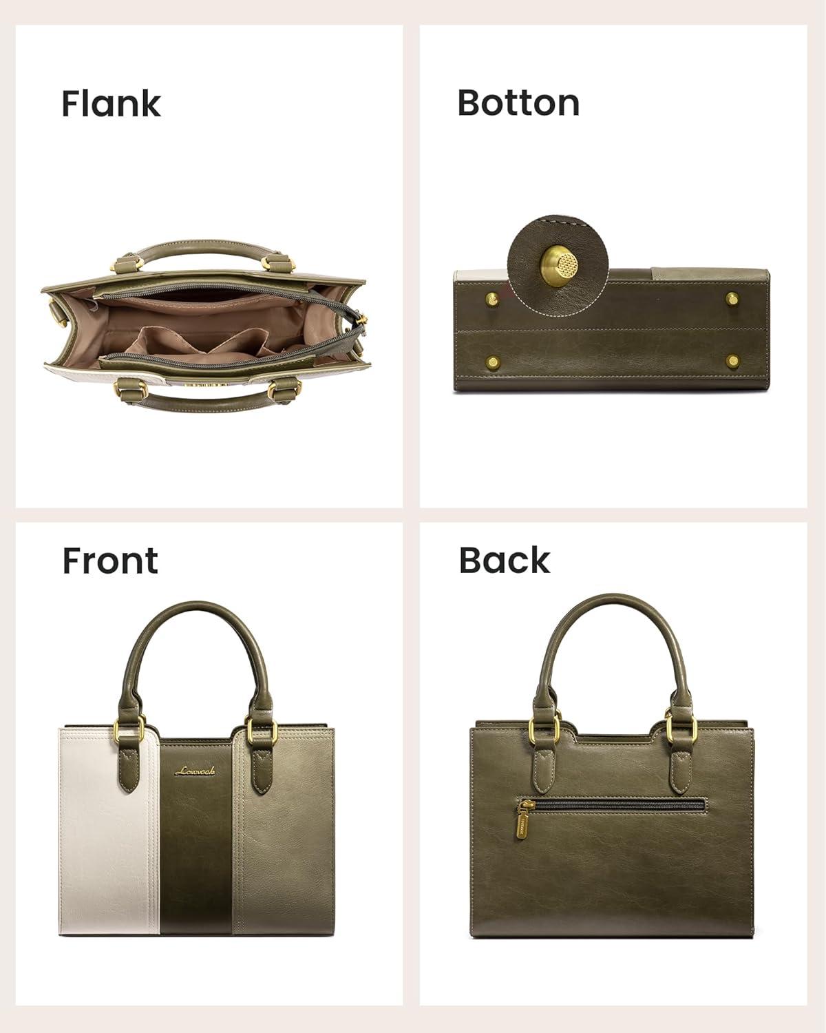 imageLOVEVOOK Purse for Women Vintage Leather Shoulder Handbag Small Ladies Satchel Tote Purse Top Handle Crossbody Bag for WorkOlive Greenlight Greenbeige