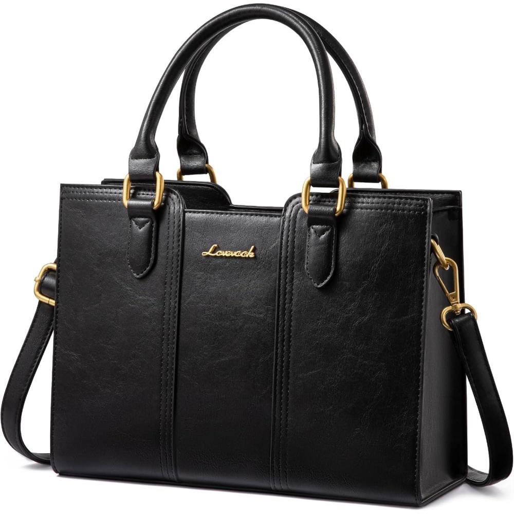 imageLOVEVOOK Purse for Women Vintage Leather Shoulder Handbag Small Ladies Satchel Tote Purse Top Handle Crossbody Bag for WorkBlack