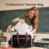 imageLOVEVOOK Teacher Tote Bag for Women Work Bags Laptop Bag with Large Cup Holder Quilted Nurse Bag Diaper Tote with MultiPockets Large Computer Handbag Purse for Bussiness Travel Office CollegeBlackbeigebrown