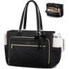 imageLOVEVOOK Teacher Tote Bag for Women Work Bags Laptop Bag with Large Cup Holder Quilted Nurse Bag Diaper Tote with MultiPockets Large Computer Handbag Purse for Bussiness Travel Office CollegeBlack