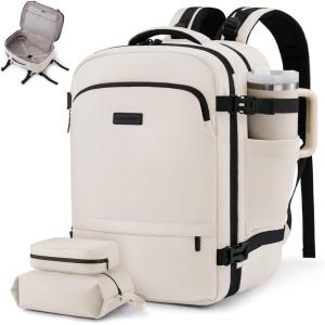 image:imageLOVEVOOK Travel Backpack for Women 45L Expandable Large Carry On Backpack Personal Item Travel Bag Flight Approved Business Weekender Overnight Essentials Waterproof Back Pack Fit 17 Inch LaptopWhiteblack